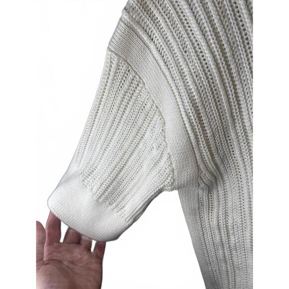 Banana Republic Cream Cotton Open Knit 3/4 Sleeve Sweater Cotton Medium - Picture 7 of 8